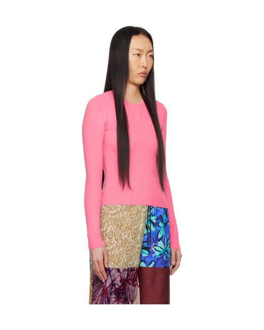 MARINE SERRE Pink Long-Sleeved Ribbed Sweater