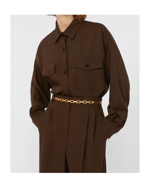 Weekend by Maxmara Brown Double-Pocket Virgin-Wool Shirt