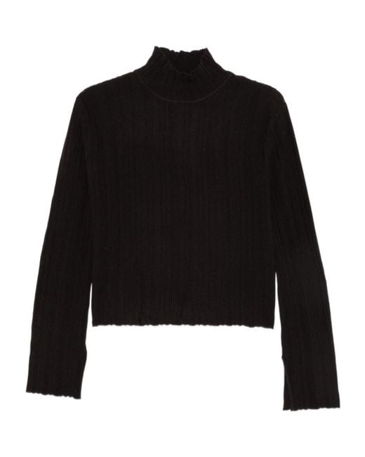 Alysi Black Ribbed-Knit High-Neck Sweater