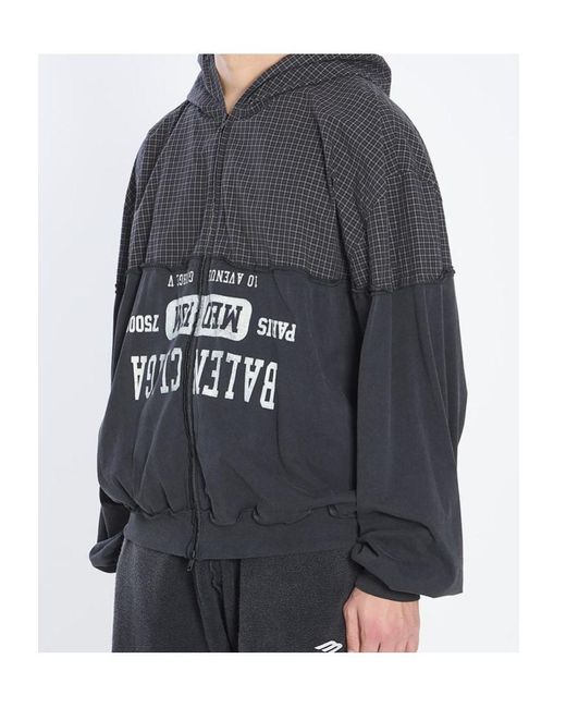 Balenciaga Gray Checked Logo Printed Hooded Jacket for men