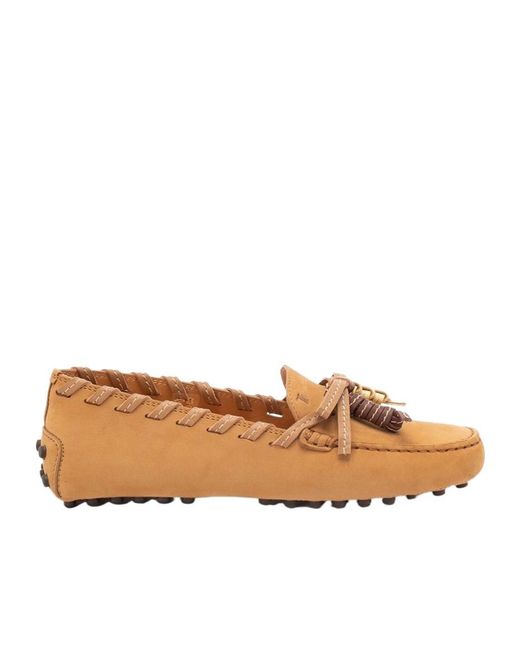 Tod's Brown Bow-Detailed Slip-On Loafers