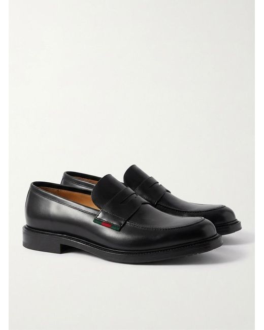 Gucci Black Web Slip-On Loafers for men