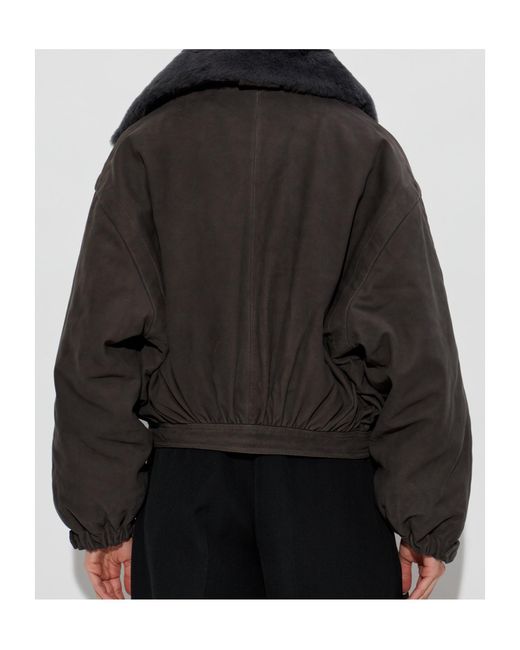 Victoria Beckham Black Shearling Collar Suede Jacket