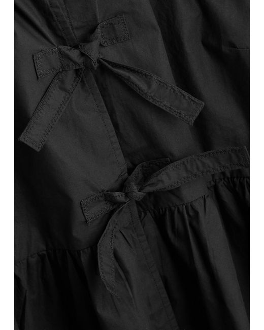 Ganni Black Tie-Front Cotton-Poplin Blouse