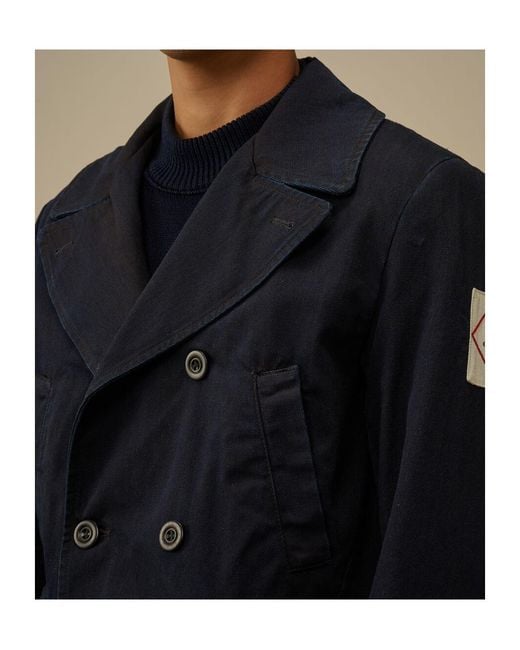 CP COMPANY ブラック Pコート C.P. Company 3/4 Plated Denim Pea Coat in Black for Men | Lyst