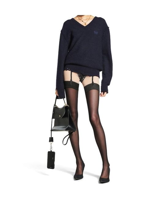 Balenciaga Blue Laurel Classic V-Neck Destroyed Sweater