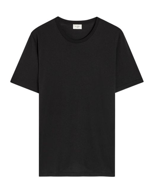 Saint Laurent Black Logo-Embroidered Cotton T-Shirt for men