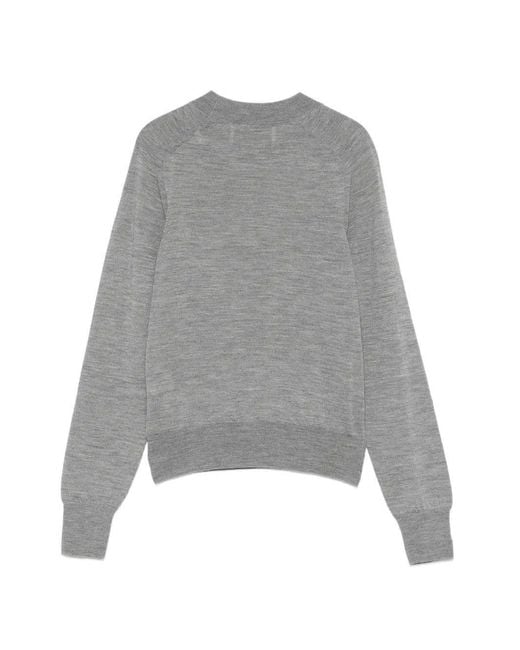 AMI Gray Logo Embroidered Crewneck Knitted Jumper