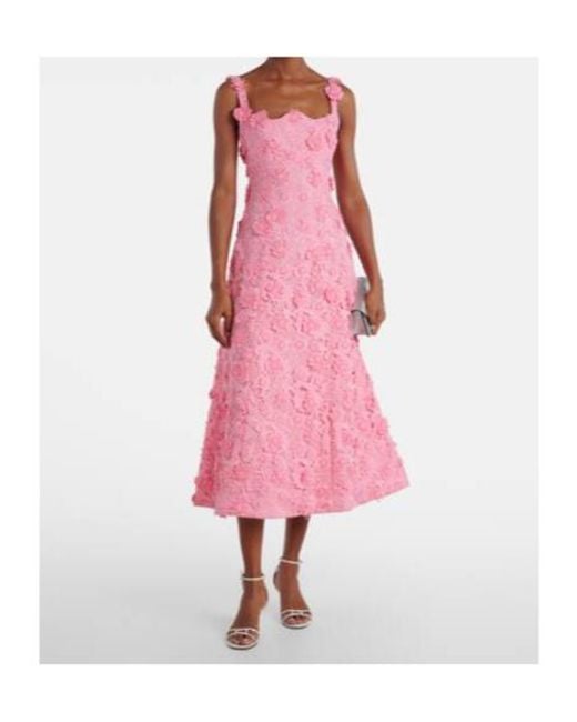 Leo Pink Odette Floral Lace Midi Dress