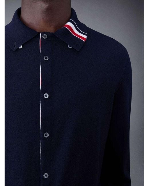 Thom Browne Blue Contrasting Stripe-Trim Knit Cardigan for men
