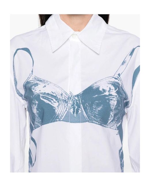 Jean Paul Gaultier Blue Stretch Cotton Shirt With Scanned Bra Print