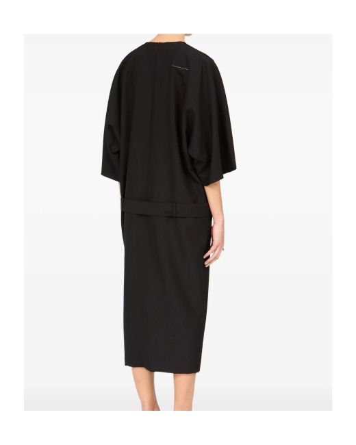 MM6 by Maison Margiela Black Three-Quarter Sleeve Midi Dress