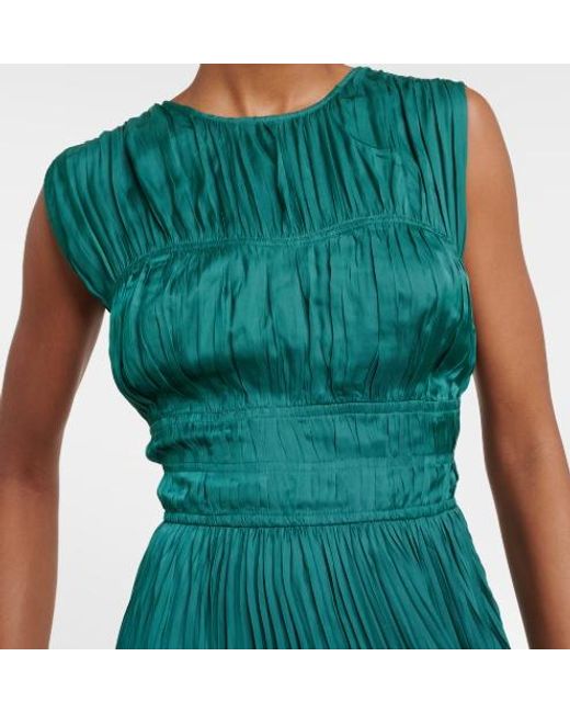 Ulla Johnson Green Delia Pleated Satin Gown