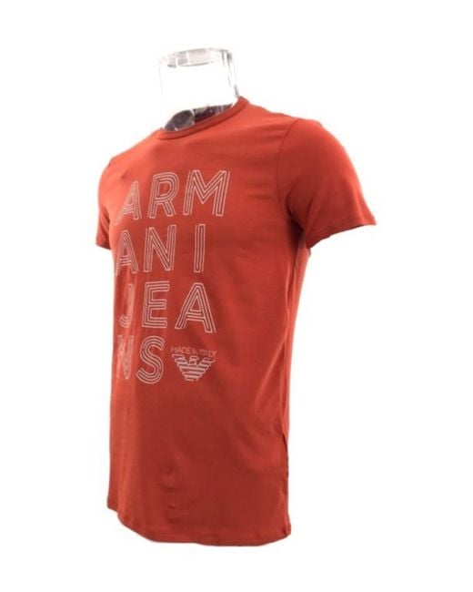 Armani Jeans Red Round-Necked Logo T-Shirt for men