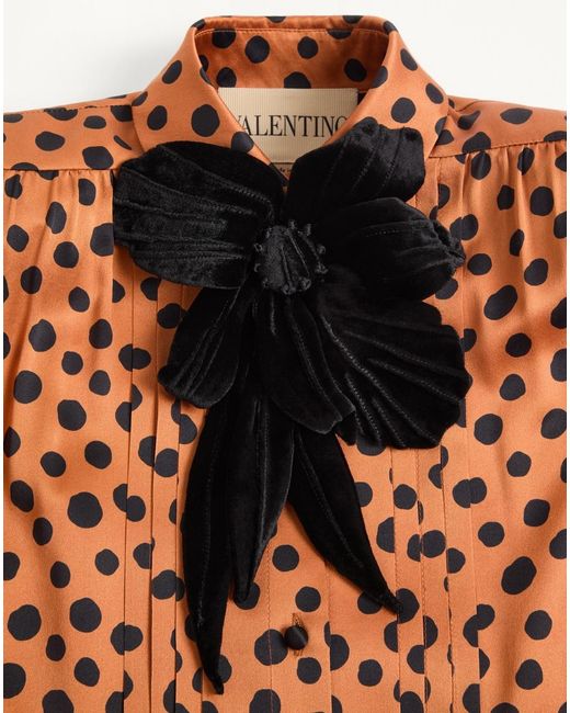 Valentino Orange Crepe Satin Shirt With Plus De Pois Dalmata Print