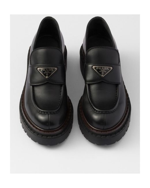 Prada Black Triangle-Logo Slip-On Loafers