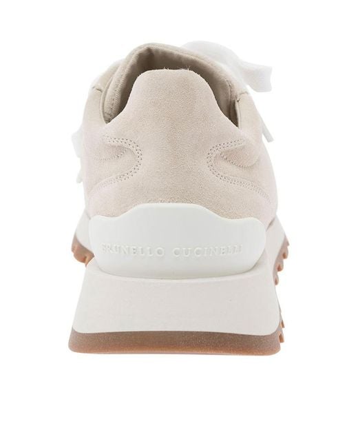 Brunello Cucinelli White Round-Toe Lace-Up Sneakers