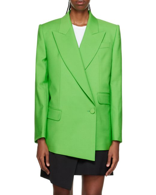 McQueen Green Double-Breasted Asymmetric Blazer