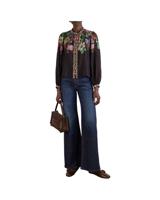 Sea Black Viktoria Embroidered Floral-Print Voile Blouse