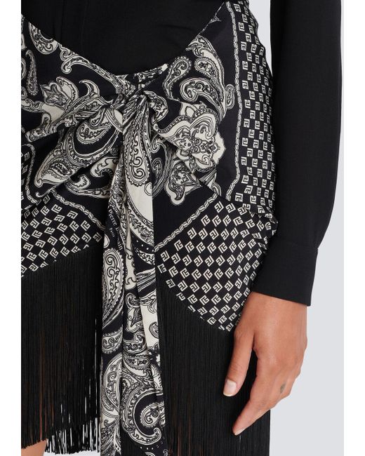 Balmain Black Fringed Silk Scarf Skirt