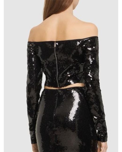 David Koma Black Strapless Sequined Blouse