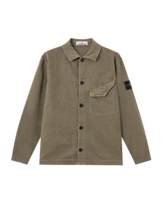 Stone Island Green Comfort-Fit Overshirt With Chest Pocket for men