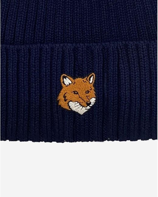 Maison Kitsuné Blue Maison Kitsuné Fox Head Beanie for men