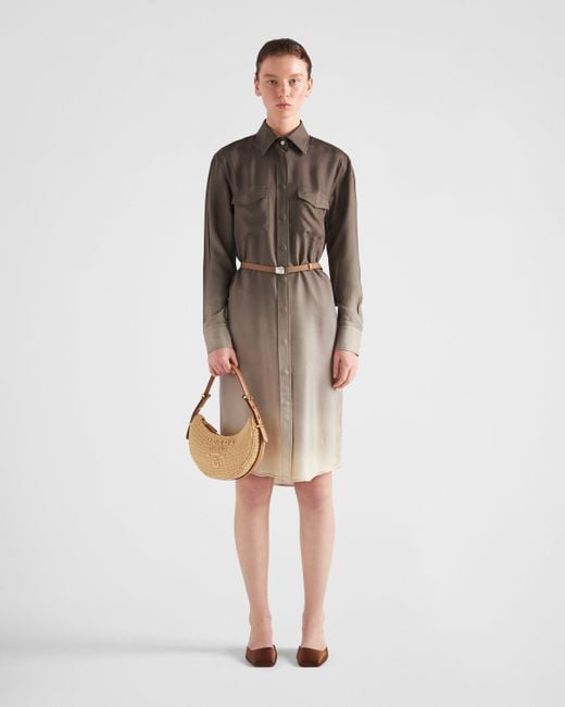 Prada Brown Gradient Belted Shirtdress