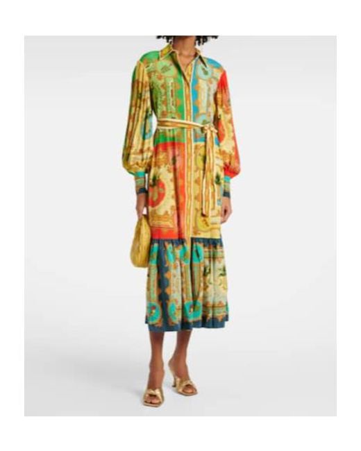 ALÉMAIS Green Monte Printed Linen Shirt Dress