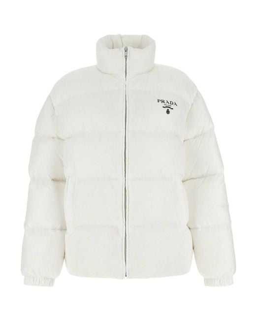 Prada White Re-Nylon Hooded Down Jacket