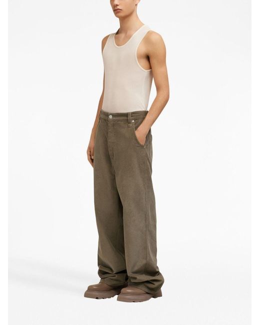 AMI Green Corduroy Straight Trousers for men