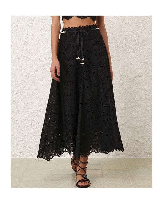 Zimmermann Black Rhiannon Embroidered Skirt