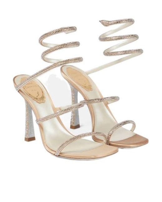 Rene Caovilla White Cleo Embellished Satin Sandals