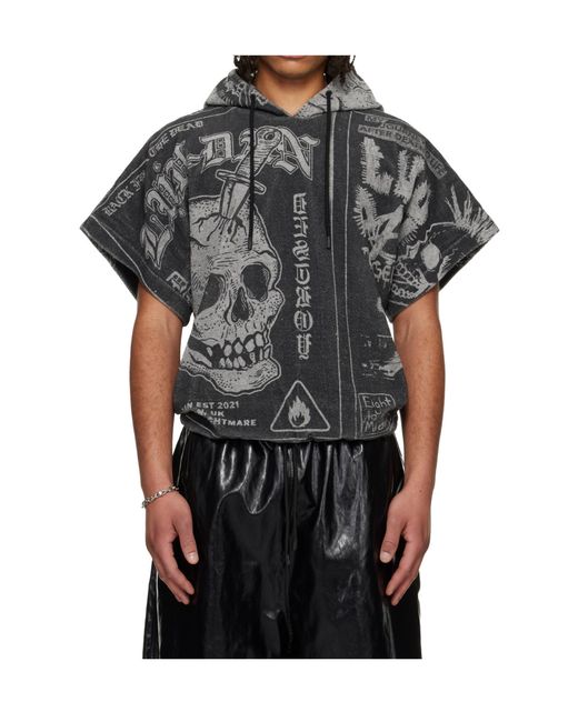 Lu'u Dan Black Half-Length Short-Sleeved Hooded T-Shirt for men