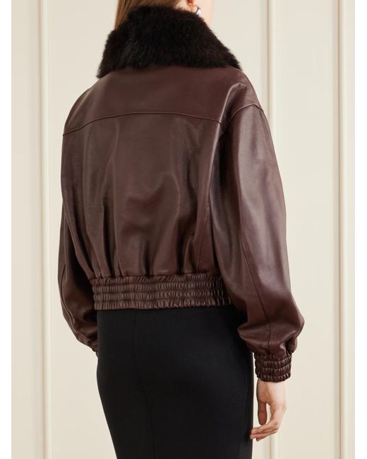 Nour Hammour Brown Long-Sleeved Leather Jacket