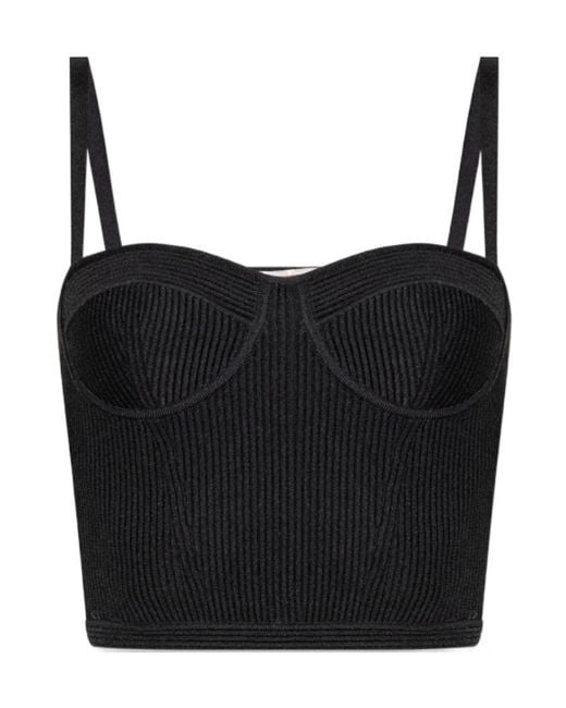 McQueen Ribbed Cropped Bustier Top in Black Lyst