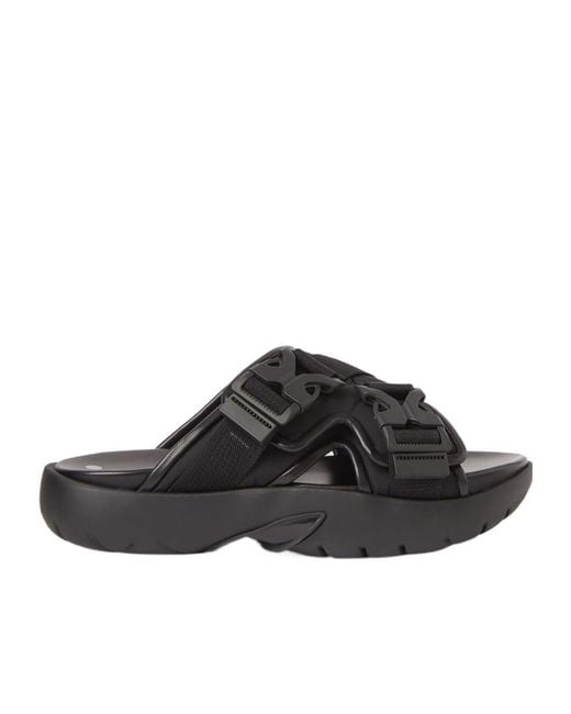 Bottega Veneta Black Snap Slides