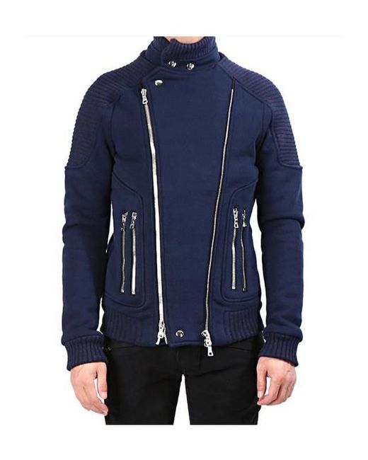 Balmain Blue Biker Double Zip Jacket for men