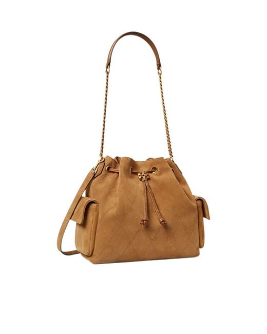 Tory Burch Brown Charlie Quilted Bucket Bag