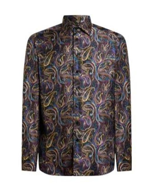 Etro Multicolor Metallic Paisley Motif Satin Shirt for men