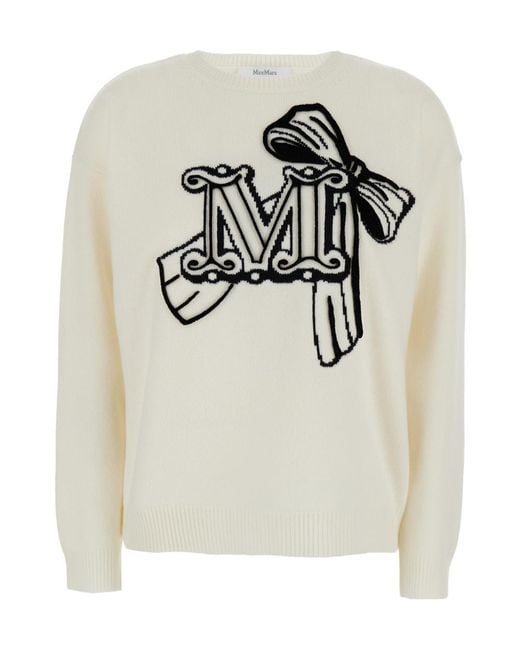 Max Mara White Crewneck Long-Sleeved Jumper