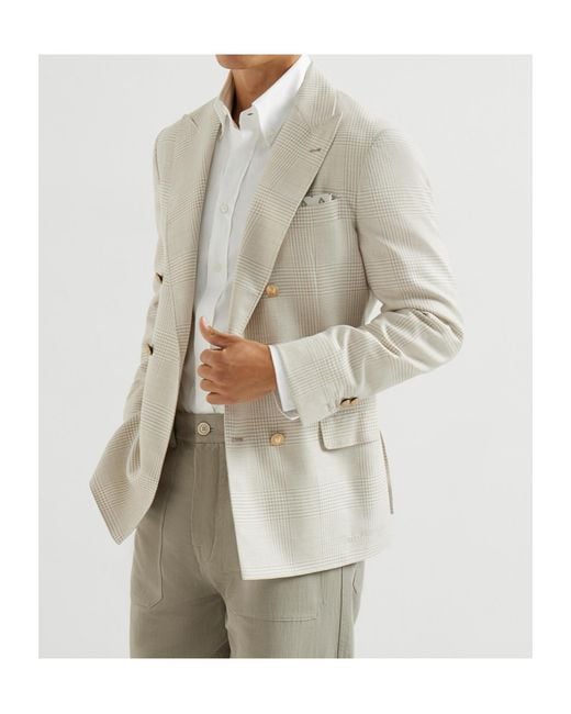 Brunello Cucinelli White Prince Of Wales Deconstructed Blazer for men