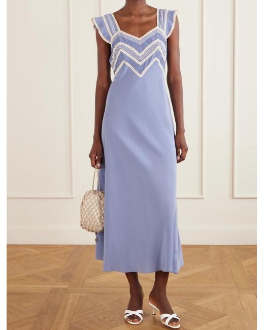 Rixo Purple Lace-Panel Dress