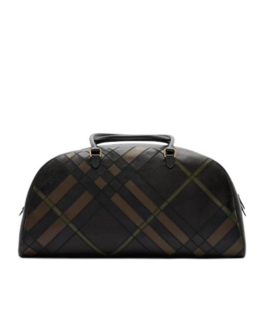 Burberry Black Logo Patch Checked Tote Bag for men