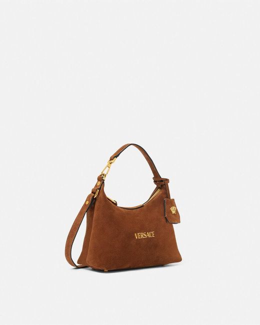 Versace Brown Logo-Lettering Zipped Handbag