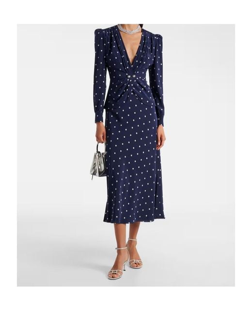 Alessandra Rich Blue Polka-Dot Silk Midi Dress