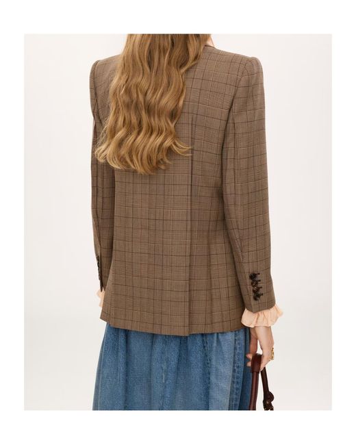 Chloé Brown Chloé Checked Double-Breasted Blazer