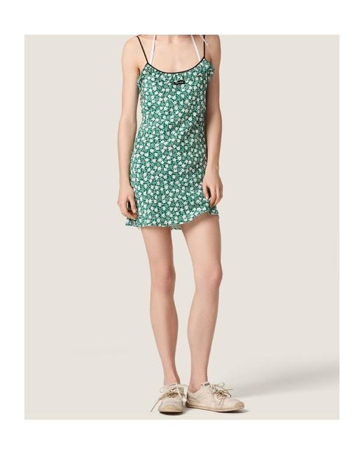 Miu Miu Green Crepe De Chine Mini-Dress