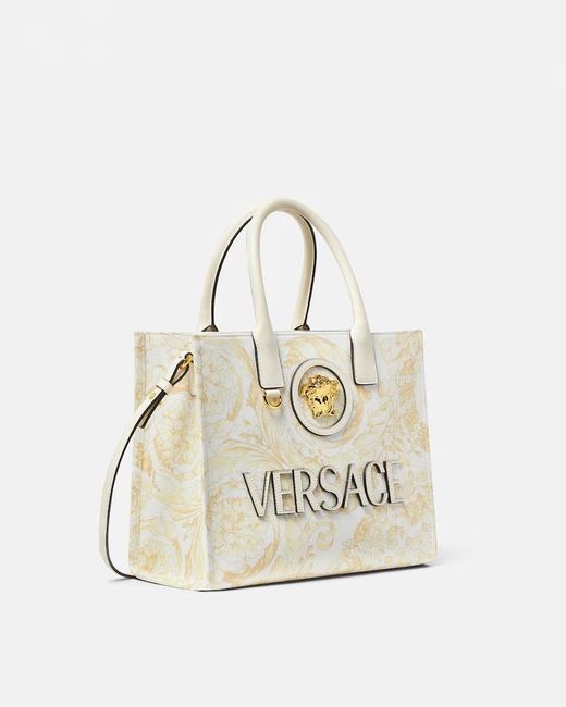 Versace White La Medusa Printed Small Tote Bag