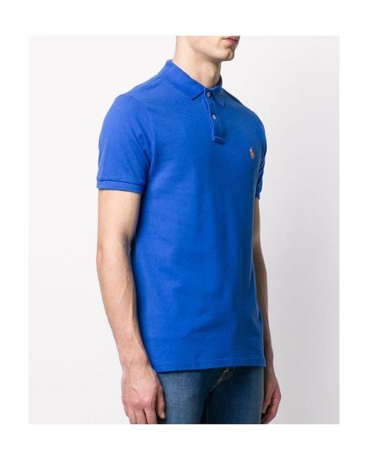 Polo Ralph Lauren Blue Logo Embroidered Short-Sleeved Polo Shirt for men